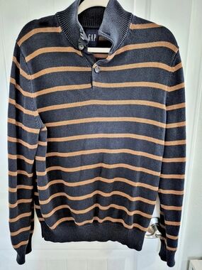 GAP Men's Striped Pullover Henley Mock Neck Sweater Size Medium